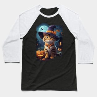 Halloween Cat Baseball T-Shirt